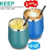 VEGOND 12oz Stainless Steel Wine Tumbler with Lid and Straw, Double Wall Vacuum Insulated Stemless Wine Glass Tumbler Cup, Coffee Mug for Cold Hot Drinks - Image 5