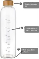 sunkey 32 oz Glass Water Bottle with Time Marker Bamboo Lid Neoprene Sleeve for to Go Travel Gym Home Reusable Eco Friendly Bpa Free (Black) - Image 4