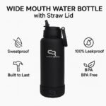 COOLREADY 40 oz Black Stainless Steel Water Bottle – Wide Mouth Insulated Bottle with Straw & Spout Lid, Silicone Boot, Large Leak-Proof Gym Bottle for Men Workout Use - Image 4