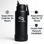 COOLREADY 40 oz Black Stainless Steel Water Bottle – Wide Mouth Insulated Bottle with Straw & Spout Lid, Silicone Boot, Large Leak-Proof Gym Bottle for Men Workout Use - Image 6