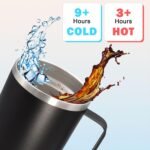 ATQTQ 20 oz Tumbler with Handle and Lid, Stainless Steel Tumbler Insulated Travel Coffee Mug, Spill Proof Double Wall Vacuum Tumbler Cup Keep Drink Hot & Cold, Black, 1 Pack - Image 5