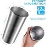 KISEER 5 Pack 20 Ounce Stainless Steel Pint Cups Shatterproof Cup Tumblers Unbreakable Metal Drinking Glasses for Bar, Home, Restaurant - Image 3