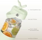 SANDJEST Glass Water Bottle with Silicone Sleeve and Straw Lid 20oz for Girls Women, Glass Drinking Bottles for Travel Home Gym Sports (Pistachio Mist) - Image 3