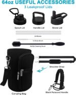Trek Leaf Travel Water Bottle with Carrying Bag, 3 Lids (Spout, Straw, Handle), and Bottle Brush; Leak Proof, Quality, Vacuum Insulated, Stainless Steel (Cascade Shadow, 64 oz) - Image 4