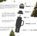 Coldest Tumbler with Handle and Straw, 100% Leak Proof Insulated Tumbler with Lid and Straw (3 Lids), Stainless Steel Tumblers for Women & Men, Cup Holder Friendly, 36 oz (Camouflage Flag) - Image 3