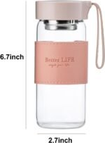 DNIENKGE Glass Tea Bottle 16 oz Drinking Bottle with Non-Slip Holster, and Stainless Tea leak, Leak Proof Lid, Portable Glass Water Bottle for School, Office, Car, Home, as a gift, etc (Blue+Pink) - Image 3
