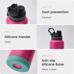 EIFFELTON 32 oz Insulated Sports Water Bottle with Straw, Vacuum Stainless Steel Water Flask with Handle, Thermal Metal Water Cup Mug with 2-in-1 Lid, Raspberry Vibes - Image 4