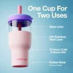 CHAKO LAB Insulated Stainless Steel Water Bottle | Dual-layer tumbler with Glass Linner and Stainsteel Linner | BPA-Free Leak Proof Thermos | 20oz Bottle with Two Straw | Pink & Purple - Image 3