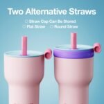 CHAKO LAB Insulated Stainless Steel Water Bottle | Dual-layer tumbler with Glass Linner and Stainsteel Linner | BPA-Free Leak Proof Thermos | 20oz Bottle with Two Straw | Pink & Purple - Image 4