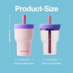 CHAKO LAB Insulated Stainless Steel Water Bottle | Dual-layer tumbler with Glass Linner and Stainsteel Linner | BPA-Free Leak Proof Thermos | 20oz Bottle with Two Straw | Pink & Purple - Image 6