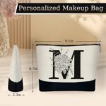 Custom Glass Cup & Makeup Bag Set - Personalized Gifts for Women, Initial 16 oz Glass Tumbler with Lid & Straw, Monogram Makeup Bag - Birthday Gifts For Women, Mother's Day Presents(M) - Image 4