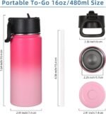 Volhoply 16 OZ Kids Water Bottle Bulk 2 Pack,Insulated Sports Bottles with Straw Lid,Stainless Steel Bottle with Handle Keep Cold&Hot,Double Wall Vacuum Tumbler Cups for School(Assorted, 2) - Image 3