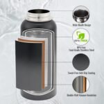 Fijinhom 32 oz Insulated Water Bottle with Handle, 304 Stainless Steel Water Bottles with Wide Mouth, Double Wall Vacuum Sports Water Bottle, BPA Free, Keep Cold and Hot, Black/Gray - Image 3