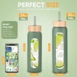 weasland 32 oz Glass Water Bottles With Two Lids Bamboo Straw Lid and Handle Spout Lid-1 Liter Glass Tumbler with Silicone Sleeve and Straw Leakproof BPA Free For Home Office Gym - Image 6
