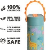 Elemental Insulated Kids Water Bottle, Stainless Steel Water Bottle with Straw Lid & Pop-It Handle, Leak-Proof Water Bottles for School, Boys or Girls, Travelling and Sports, 18oz - Safari - Image 6