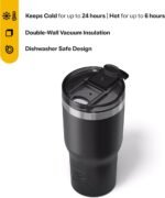 RTIC 20oz Essential Tumbler with Lid, Ceramic Lined, Insulated, Stainless Steel, Metal, Double Wall Vacuum-Insulation, Travel Cup for Iced Coffee, Tea, Hot and Cold Drink, Black - Image 4