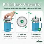 The Clean Hydration Company Coffee Mug Travel Mug Insulated 12 Oz | Ceramic Lined Travel Cup with Lid | Reusable Office Mug Double Wall Vacuum Eco-Friendly BPA-Free (Aqua) - Image 5