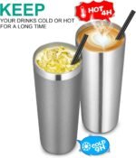 VEGOND Stainless Steel Skinny Tumbler, 20 oz Vacuum Insulated Tumbler with Lid and Straw, Double Wall Coffee Cup, Travel Mug for Cold Hot Drinks, Stainless Steel 1 Pack - Image 4