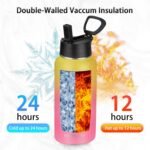 Insulated Water Bottle With Straw, 32 oz Vacuum Insulated Stainless Steel Sports Water Flask, Keeps Cold and Hot, Metal Water Bottle Wide Mouth for Gym Travel Camping (Yellow&Pink) - Image 3