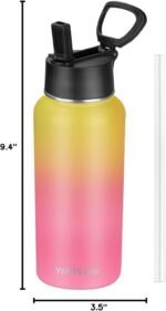 Insulated Water Bottle With Straw, 32 oz Vacuum Insulated Stainless Steel Sports Water Flask, Keeps Cold and Hot, Metal Water Bottle Wide Mouth for Gym Travel Camping (Yellow&Pink) - Image 6