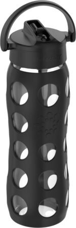 Lifefactory 22-Ounce Glass Water Bottle with Pivot Straw Cap and Protective Silicone Sleeve, Onyx - Image 3