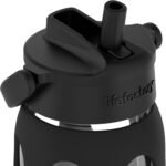 Lifefactory 22-Ounce Glass Water Bottle with Pivot Straw Cap and Protective Silicone Sleeve, Onyx - Image 4