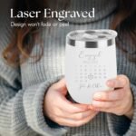 Custom Wedding Engaged Calendar Save the Date Keepsake Engraved Insulated Stainless Steel Wine Tumbler with Lid 12 oz. Personalized Engagement Announcement Gift for Bride Groom (White) - Image 4