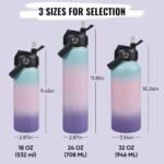 Fijinhom 32oz Insulated Stainless Steel Water Bottle, Wide Mouth Double Wall Vacuum, Silicone Straw, Sweat & Leak Proof, BPA Free Insulated Water Flask for Travel, Keep Cold 24h Hot 12h, Pink - Image 3