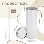YOUKE OLA 16 Pack Stainless Steel Skinny Tumblers Bulk Straight Double Wall Powder Coated Insulated Tumbler with Lid and Straw for Laser Engrave, DIY Gift, 20oz White - Image 3