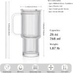 INSETLAN 26oz Ribbed Glass Tumbler with Handle & Lid – 2-Pack Large Iced Coffee Cups with Straws, Modern Glass Mug for Cold & Hot Beverages, Aesthetic Travel Cup for Smoothies, Tea, and Juice - Image 3