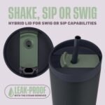 BlenderBottle 2-in-1 Insulated Stainless Steel Shaker Tumbler, Swig Leakproof Lid, Straw, BlenderBall, BPA Free, For Protein Shakes, Smoothies, And Pre Workout, 24 oz, Blue (Midnight) - Image 3