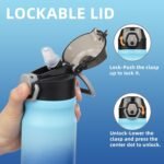 Konokyo Insulated Water Bottle with Straw and Carry Loop,18 oz Stainless Steel Double Wall Vaccum Metal Water Flask with Leak-proof Lid,Sky - Image 3