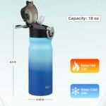Konokyo Insulated Water Bottle with Straw and Carry Loop,18 oz Stainless Steel Double Wall Vaccum Metal Water Flask with Leak-proof Lid,Sky - Image 4