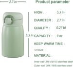 9 oz Mini Water Bottle Small Stainless Steel Thermoses - Insulated Vacuum, Leak Proof, Keeps Drinks Hot/Cold - Ideal for Coffee, beverage, Water - Green - Image 4