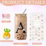 fcaylo Monogrammed Initial Glass Cup with Lids and Straws, Personalized Gift Set with Doll, 16 Oz Ice Coffee Cup for Women, Birthday Christmas Mothers Day Gift for Her, A - Image 3