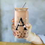 fcaylo Monogrammed Initial Glass Cup with Lids and Straws, Personalized Gift Set with Doll, 16 Oz Ice Coffee Cup for Women, Birthday Christmas Mothers Day Gift for Her, A - Image 5