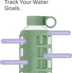 purifyou 40oz / 32oz / 22oz / 12oz Borosilicate Glass Water Bottle with Time & Volume Markers, Silicone Sleeve, Stainless Steel Lid | Reusable Glass Bottle for Water & Juice (22oz Shale Green) - Image 4