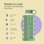 purifyou 40oz / 32oz / 22oz / 12oz Borosilicate Glass Water Bottle with Time & Volume Markers, Silicone Sleeve, Stainless Steel Lid | Reusable Glass Bottle for Water & Juice (22oz Shale Green) - Image 5