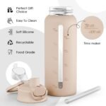SANDJEST Glass Water Bottle with Silicone Sleeve 24oz with Lid, Motivational Time Marker, Drinking Hydration Glass Bottles for Men Women, Gym Travel Sports (Beige) - Image 4