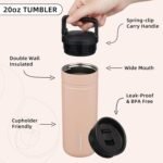 BJPKPK Insulated Water Bottle with 2 Lids,20 oz Double Wall Stainless Steel Vacuum Tumbler Travel Coffee Mug,Wide Mouth Thermal Cup,Peach - Image 4