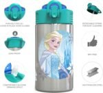 Zak Designs Frozen 15.5oz Stainless Steel Kids Water Bottle with Flip-up Straw Spout - BPA Free Durable Design, Frozen Girl SS - Image 3