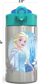 Zak Designs Frozen 15.5oz Stainless Steel Kids Water Bottle with Flip-up Straw Spout - BPA Free Durable Design, Frozen Girl SS - Image 4
