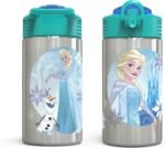 Zak Designs Frozen 15.5oz Stainless Steel Kids Water Bottle with Flip-up Straw Spout - BPA Free Durable Design, Frozen Girl SS - Image 5