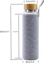 sunkey Glass Water Bottle 32 oz Wide Mouth with Sleeve Bamboo Lid Motivational Water Bottle With Time Marker Reusable Safe for Hot Cold Drinks Bpa Free (Gray) - Image 3