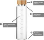 sunkey Glass Water Bottle 32 oz Wide Mouth with Sleeve Bamboo Lid Motivational Water Bottle With Time Marker Reusable Safe for Hot Cold Drinks Bpa Free (Gray) - Image 4