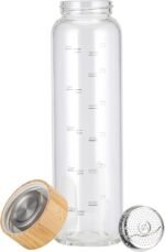 sunkey Glass Water Bottle 32 oz Wide Mouth with Sleeve Bamboo Lid Motivational Water Bottle With Time Marker Reusable Safe for Hot Cold Drinks Bpa Free (Gray) - Image 5