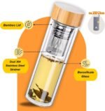 15oz Double Wall Glass Water Bottle with Bamboo Lid and Tea Infuser – Insulated, Leak-Proof, and Eco-Friendly Travel Tea Mug with Filter for Hot or Cold Beverages - Image 3