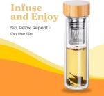15oz Double Wall Glass Water Bottle with Bamboo Lid and Tea Infuser – Insulated, Leak-Proof, and Eco-Friendly Travel Tea Mug with Filter for Hot or Cold Beverages - Image 5