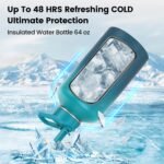 Insulated Water Bottle 64 oz, Triple Wall Vacuum Stainless Steel(Cold for 48 Hrs),Leak Proof & BPA-Free,Half Gallon Water Bottle with Reflective Paracord & Flip Straw for Sports & Travel, Cyan Blue - Image 3