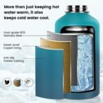 Insulated Water Bottle 64 oz, Triple Wall Vacuum Stainless Steel(Cold for 48 Hrs),Leak Proof & BPA-Free,Half Gallon Water Bottle with Reflective Paracord & Flip Straw for Sports & Travel, Cyan Blue - Image 4